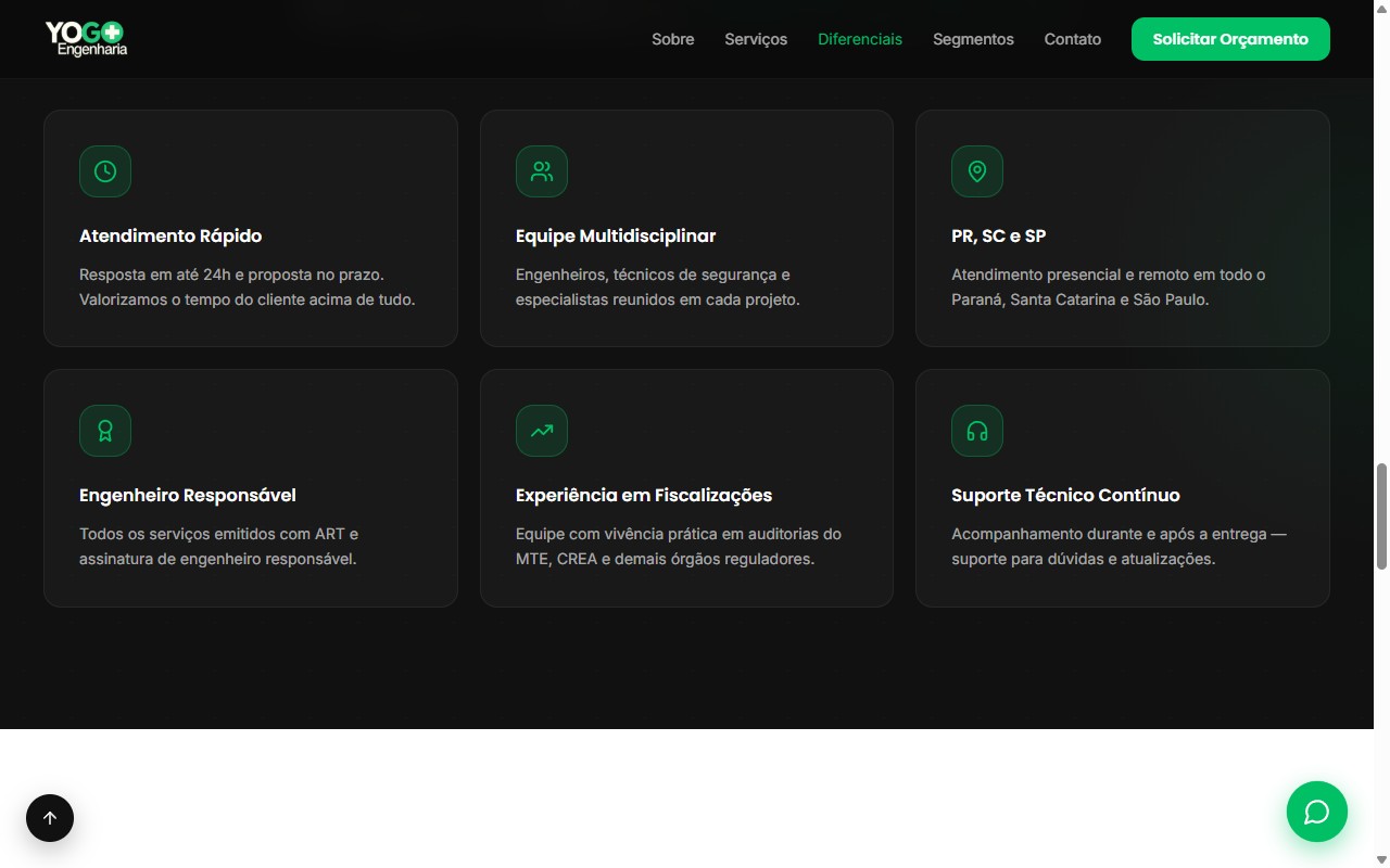 Screenshot of the YOGO Engenharia website.